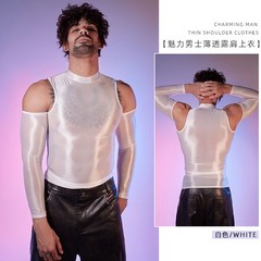 Men Tights Tops Shirts T-shirts Sexy Hollow Out Oiled Shiny Party Clubwear Slim