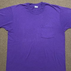 SEE PHOTOS – VTG 80s Fruit of the Loom Pocket Shirt Large Purple Single Stitch