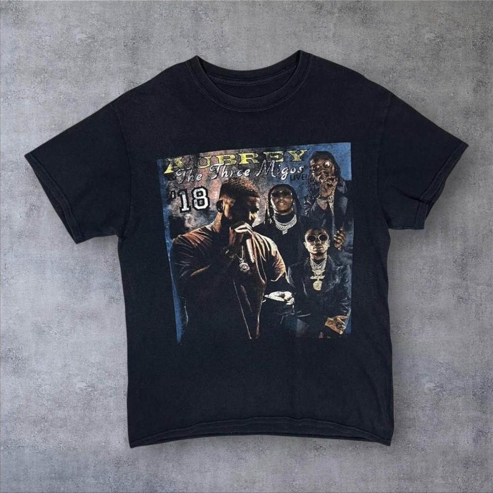 Aubrey & The Three Migos Live 2018 Drake Rap Hip Hop Music Band T-Shirt Medium