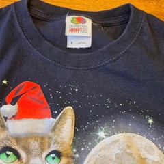 Christmas Cats Santa Hats Moon Retro Graphic Tee Size S 80s 90s Y2K Kittens