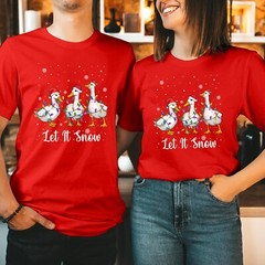 Let it Snow Ducks T-Shirt Christmas Goose Lights Santa Hat Xmas Gift Top T-5028