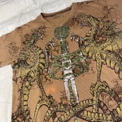 Request Shirt Mens 2XL XXL Brown Y2K Cyber Punk Mall Goth Grunge Dragon Sword