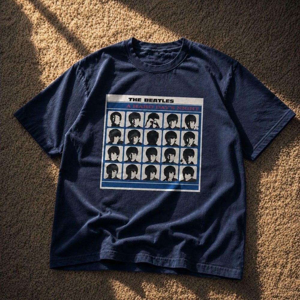 The Beatles A Hard Day’s Night Graphic T-Shirt Navy Vintage Style Band Tee