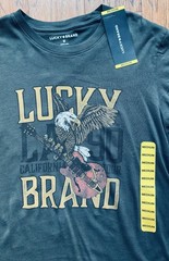 Lucky Brand Dark Gray Crew Neck Cotton Graphic Men’s T-Shirt Size Medium