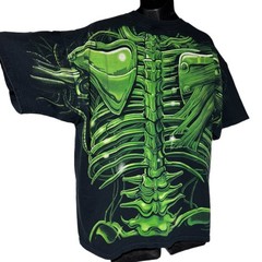 Vintage 1998 Liquid Blue Terminator Skull Glow Dark AOP Tee Shirt 2X Cyborg
