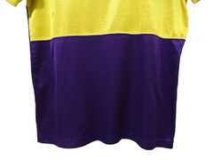 S Vtg 90s Y2K Purple Yellow Striped Acid House Rave Cyber Club Jersey T-Shirt