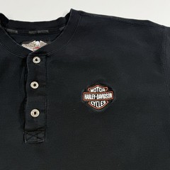 Vintage Harley Davidson Henley Shirt Mens XL 3 Button Wings Back Hit *See Pics