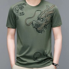 New Men Fashion Trend Dragon Rhinestones Hot Drill Short Sleeve Summer T-Shirt