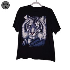 VINTAGE White Tiger Face USED Shirt (L, Single Stitch, Sunrise Sportswear)