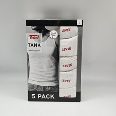 LEVIS Men’s Size S M L XL Premium Cotton 5 Pack White w Logo Ribbed Tank A Shirt
