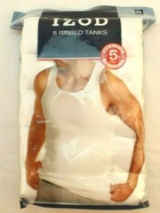 NWT IZOD Size M 38-40 5-Pack White 100% Cotton Classic Fit Men’s Ribbed Tanks