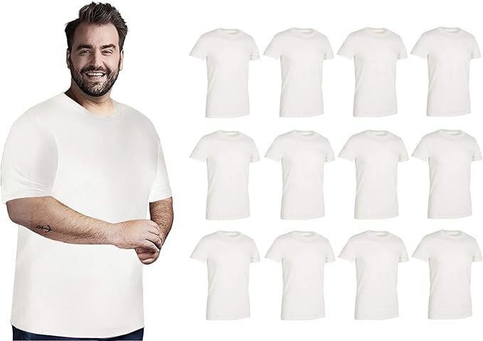 BILLIONHATS 12 Pack Plus Size Men Cotton T-Shirt Short Sleeve Lightweight Tees
