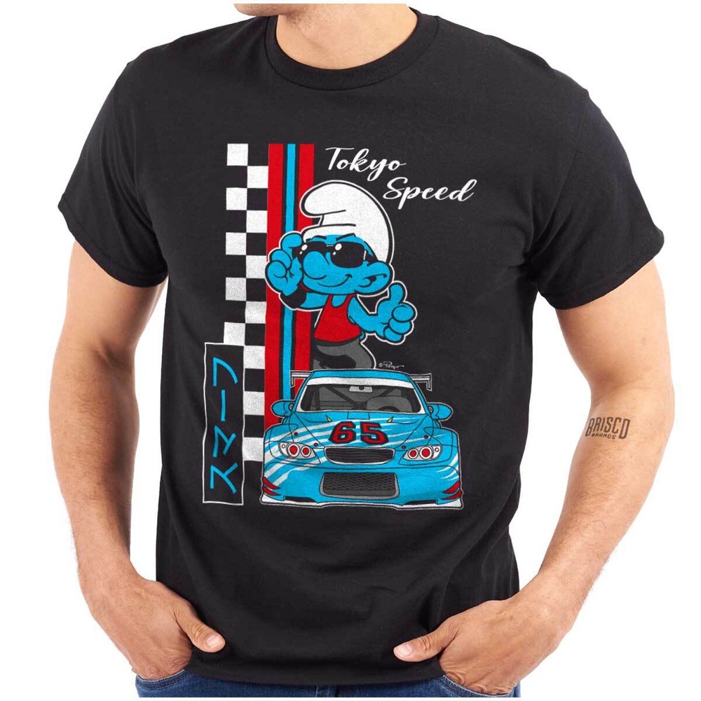 The Smurf Kanji Tokyo Speed Racecar Driver Mens Casual Crewneck T Shirts Tees