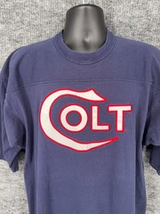 Vintage Russell Athletic Shirt Mens XL Blue Colt Logo Graphic Tee Made USA