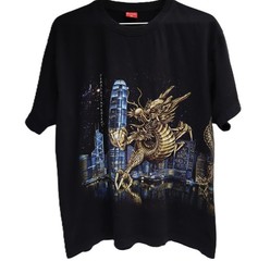 Discover Hong Kong Dragon Cityscape Graphic T-Shirt Men’s XL Black T0309