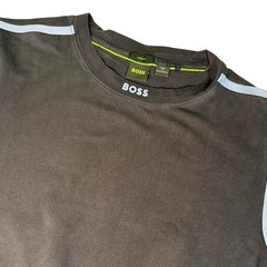 Hugo Boss Mens M T-Shirt Black Blue Contrast Piping Logo Collar Stretch