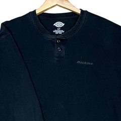 Dickies T-Shirt Mens Small Black Long Sleeve Heavyweight Henley Ribbed Cuff