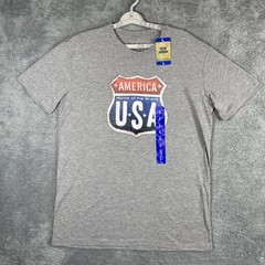 Galt T Shirt Men Large Gray American USA Home of the Brave HWY Sign NEW Patriot