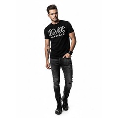 AC/DC T-Shirt Mens Black Large Back in Black Graphic Band Rock Tee Short Sleeve