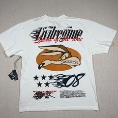 Civil Regime Looney Tunes Wile E Coyote Racing Oversized Tee Butter White L NEW