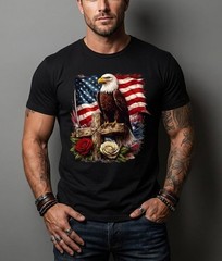 American Eagle Cross Flag T-Shirt Independence Day Patriotic Apparel Graphic Tee