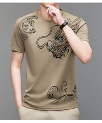 New Men Fashion Trend Dragon Rhinestones Hot Drill Short Sleeve Summer T-Shirt