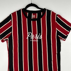 RSQ Collective Shirt Men Large Paris France Spell Stripe Work Party Gym Core Go