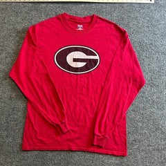 Hanes Long Sleeve Shirt Mens Size L Red Georgia Bulldogs Graphic Beefy-T Cotton