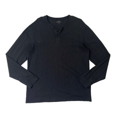 Vince Shirt Mens L Large Black Cotton Long Sleeve Henley Lightweight Casual Tee