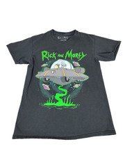 Rick and Morty T-Shirt Adult Swim Size Small Alien Ship Dump Graphic Black