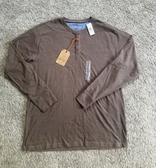 Weatherproof Vintage Men’s Brown Solid Long Sleeve Henley T-Shirt, Button, XXL