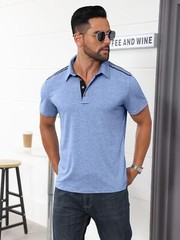 Men’s Button-Down Polo Shirt – Short Sleeve Slim Fit -Contrast Color Golf Casual