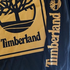 Timberland Long Sleeve T-Shirt Mens M Black Tan Logo Crew Neck Regular Graphic