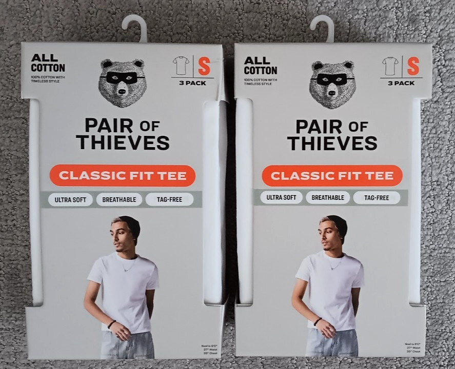 Lot of 2 Pair of Thieves Classic Fit T-Shirt 3-Pack_ Size Small_ Cotton_ White