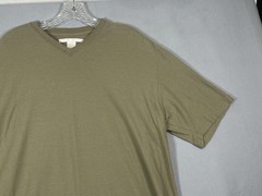 VTG Perry Ellis Shirt Mens XL Green Striped V-Neck Cotton Rayon T-Shirt Tee Y2K