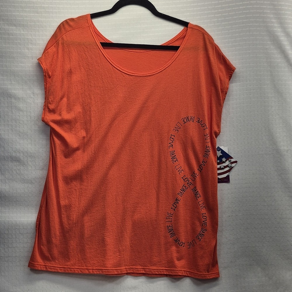 Womens Danceware Orange Motionwear Live Love Dance Infinity T-Shirt Adult Small