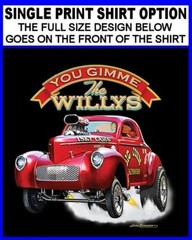 FAMOUS VINTAGE BIG JOHN MAZMANIAN WILLYS GASSER DRAG RACE SKULL CAR T-SHIRT AB6