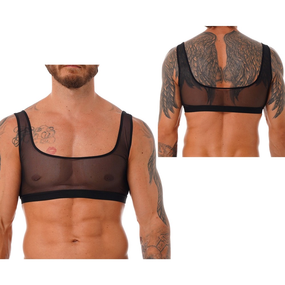 US Men Nightclub Sleeveless Clubwear Glossy Crop Top Party Vest Neck T-Shirts PU