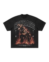 Men’s Vintage Washed Graphic T-Shirt Doberman Fire Print Streetwear Tee