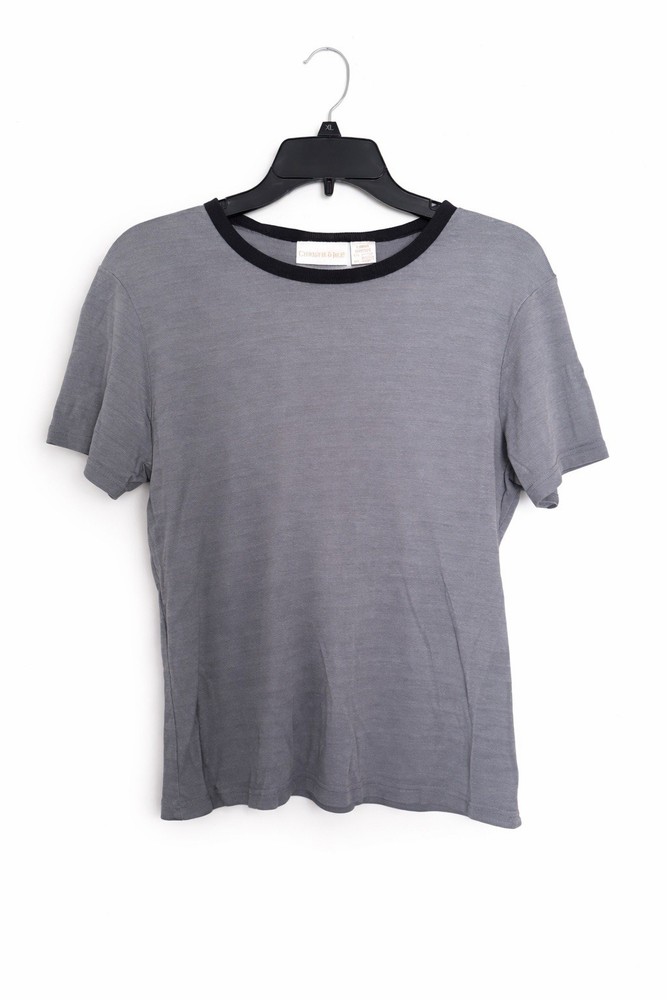 Christie & Jill Women’s Knit Crew Neck T-Shirt Gray Black Contrast Collar Size L