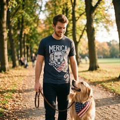 Mens Merica Dog T Shirt Funny USA Flag Bandana Pet Puppy Lover Tee