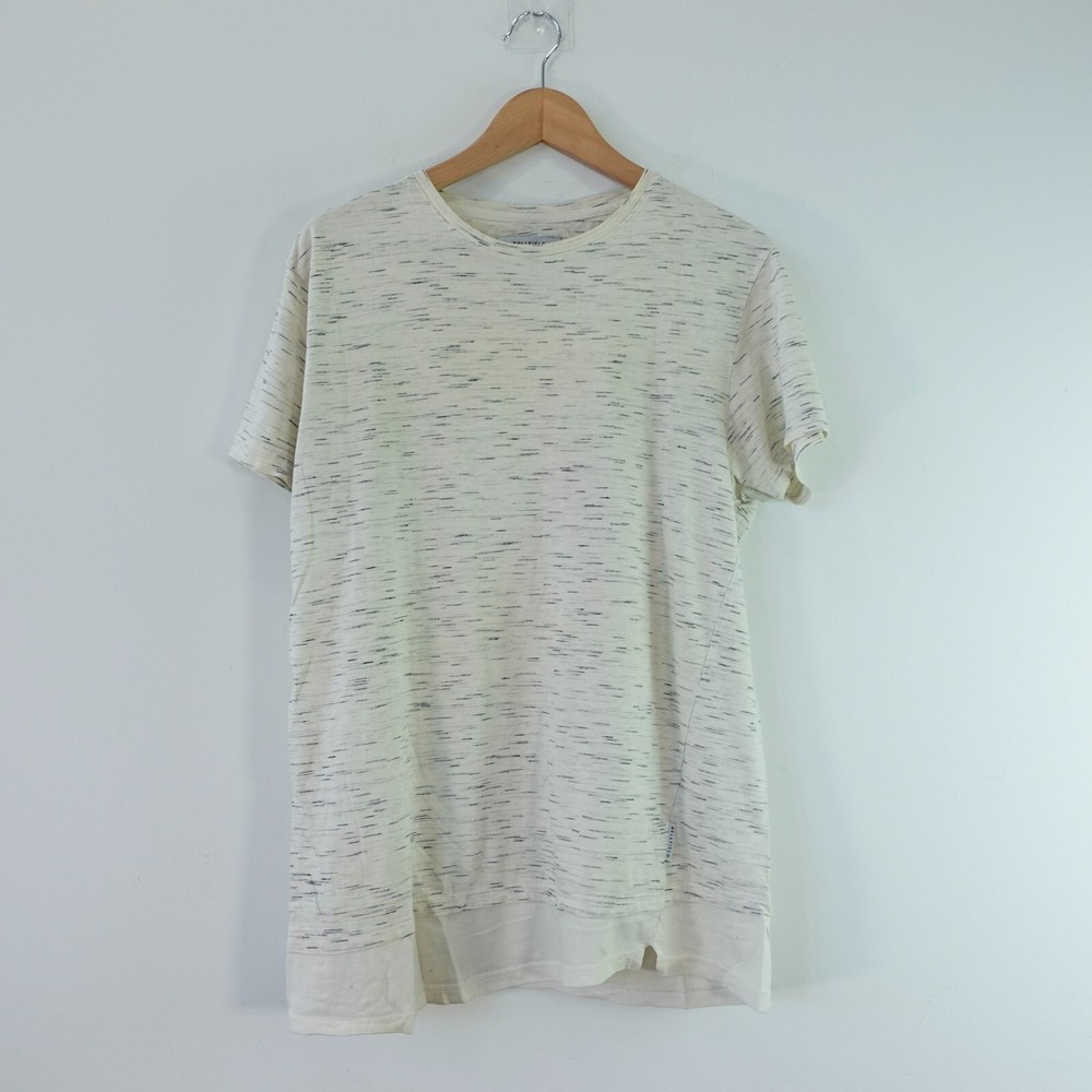 White Marbled Slub T Shirt Mens MEDIUM Space Dye Earthy Casual Prep BELLFIELD