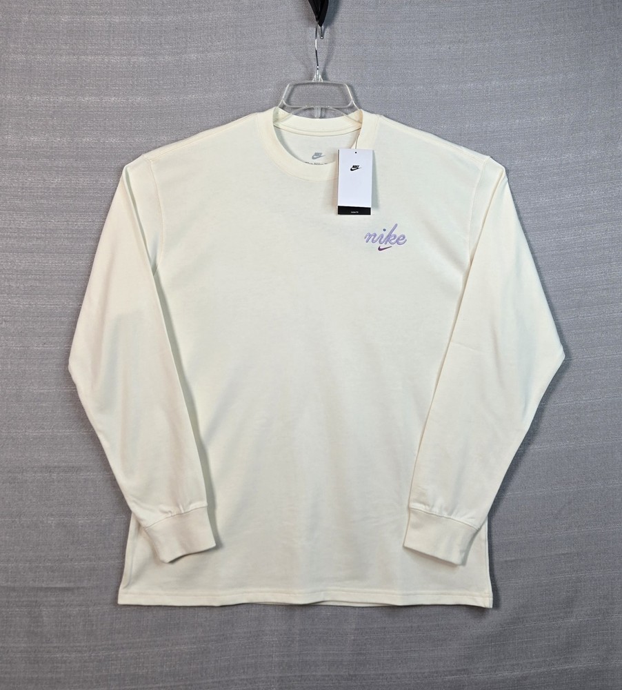 NIKE Max90 T-Shirt Medium Mens Off White Purple Crewneck Long Sleeve Swoosh Logo
