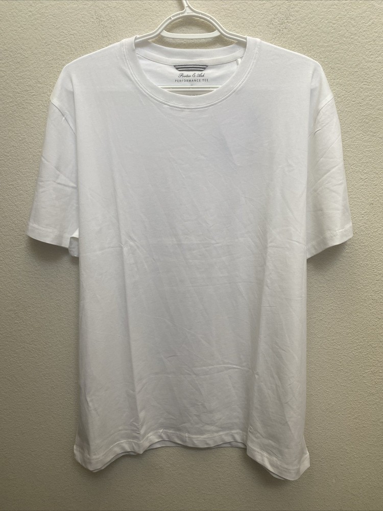 NEW Porter & Ash Performance Tee XL White Crew Neck T-Shirt Cotton Spandex NWT