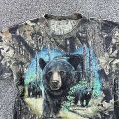 Vintage y2k Camo Black Bear Shirt Mens Small Mossy Oak Break Up Camouflage