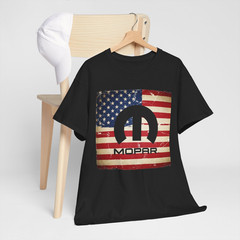 Mopar M Emblem & Script With American Flag Background T-Shirt