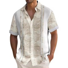 Men’s Casual Short Sleeve Shirt Beach Wedding Button-Up Dress Guayabera Cuban