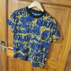 VERSACE JEANS COUTURE T-shirt Mens Baroque Logo All-Over Short Sleeve Size S