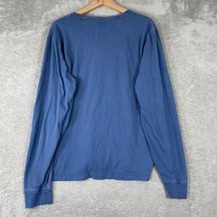 Brooks Brothers Henley Shirt Mens XL Blue Long Sleeve Red Fleece Cotton Casual