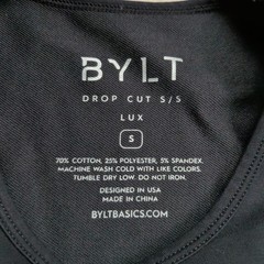 BYLT Drop Cut SS Lux T-Shirt Mens Small Black Curved Hem Athletic Tee